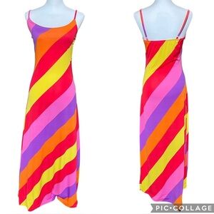Derek Heart Size M Rainbow Stripe Maxi Dress Bodycon Sleeveless Adjustable
